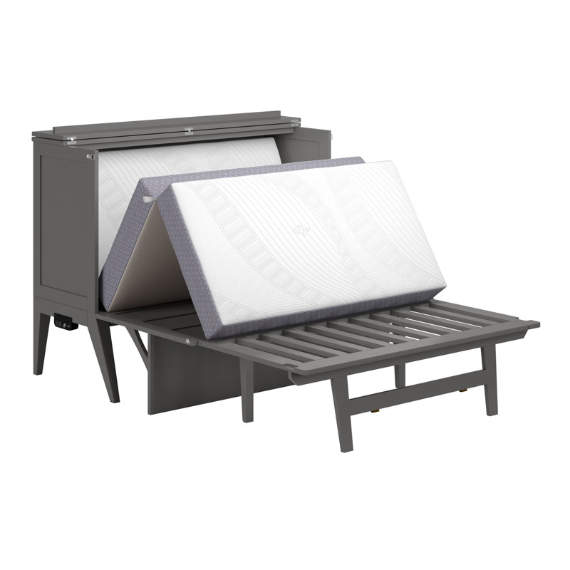 Bureau escamotable en bois massif avec matelas 6 po Anuhya et station de charge intégrée, Gris