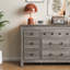 Ensemble de commode 3 pièces - commode 9 tiroirs et deux tables de chevet 2 tiroirs avec station de charge et DEL, gris délavé
