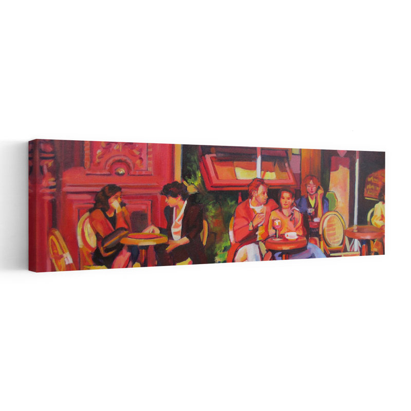 «Vibrant Cafe Scene», art mural contemporain, H 20 po x l 60 po