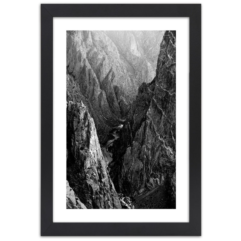 Mountain Landscape In Black And White - Single Picture Frame Print, 90cm H x 60cm W, Black