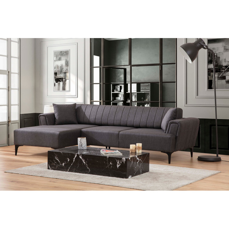 Élégant canapé-lit d'angle, gris foncé, 55,1 po x 106,3 po x 30,3 po | Structure en bois de hêtre et en carton, tissu 100% polyester | Mécanisme de dossier pivotant, mousse souple 28 pouces pour plus de confort | Conception facile à nettoyer, parfaite pour les espaces modernes