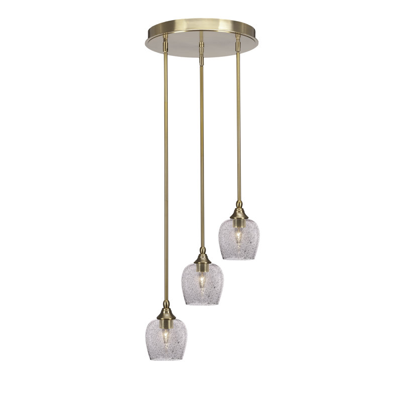 Luminaire suspendu suspendu en grappe 3 lumières avec verre à bulles 6 po Empire, Laiton New Age