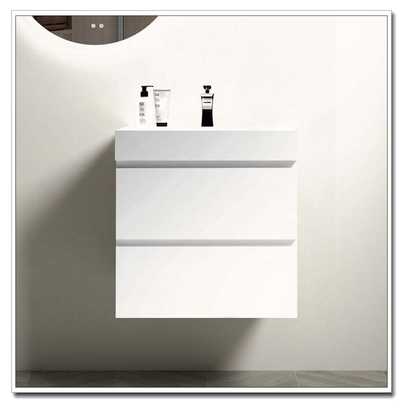 Meuble-lavabo mural flottant avec évier, Blanc, 24", Blanc