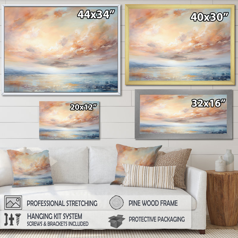 «Blue Ocean Storm And Rain I», reproduction sur toile, Cadre doré simple, H 30 po x l 40 po x P 1,5 po