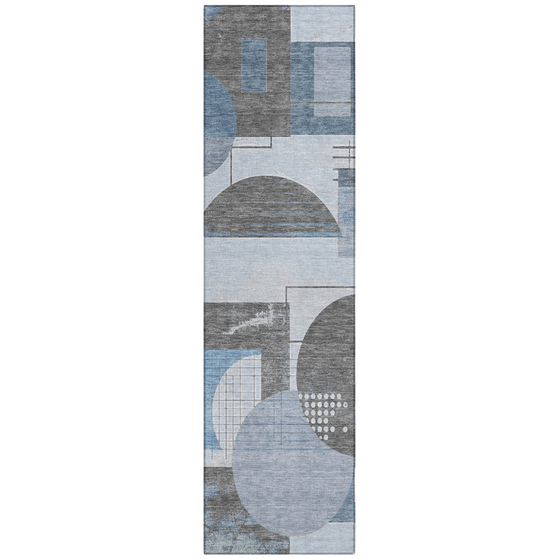 Daeon Blue Washable Indoor-Outdoor Rug - LOOMLAN, 2'3" x 7'6"