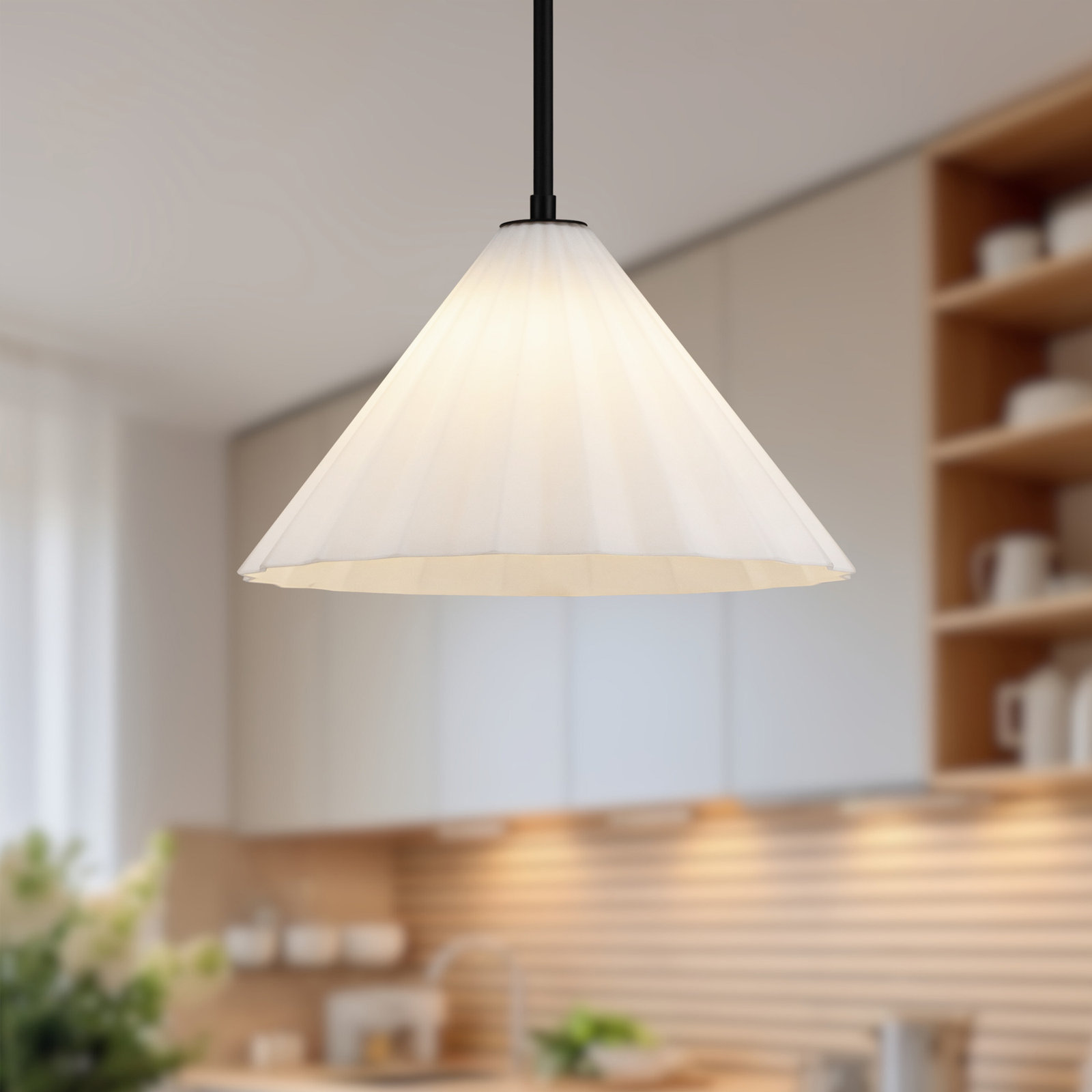 Yuridia Single Light Glass Steel Pendant, 8.25"H x 13.62"W x 13.62"D, Matte Black