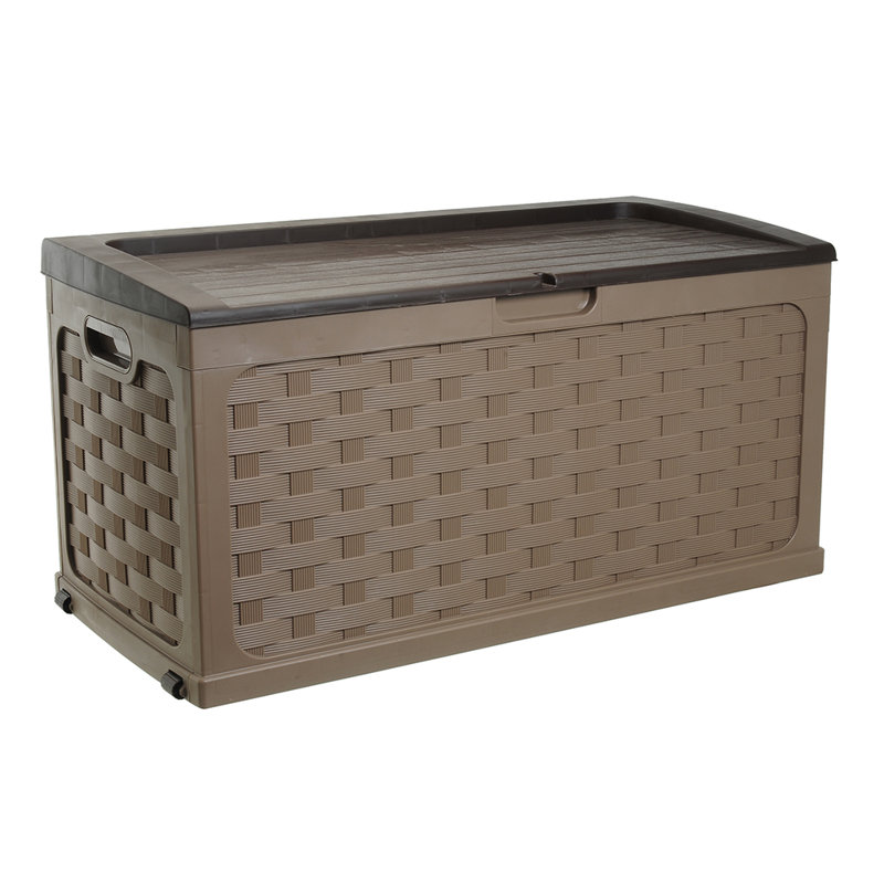 Starplast 45.7'' W 88 Gallons Water Resistant Plastic Lockable Deck Box with Wheels, Mocha / Brown