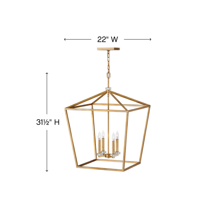 Lustre géométrique à 4 lumières Stinson, Laiton vieilli, Laiton vieilli, H 31,5 po x l 22 po x P 22 po