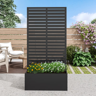 Boîte à fleurs d'extérieur individuelle en métal rectangulaire avec treillis pour plantes grimpantes