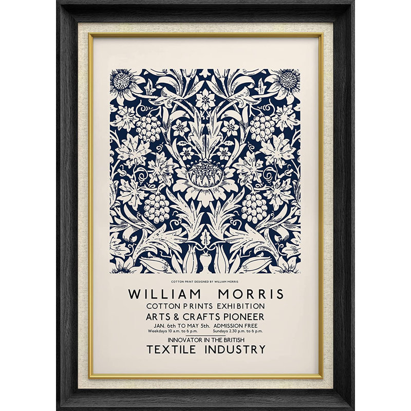 Fleur par William Morris - peinture sur toile encadrée, Noir