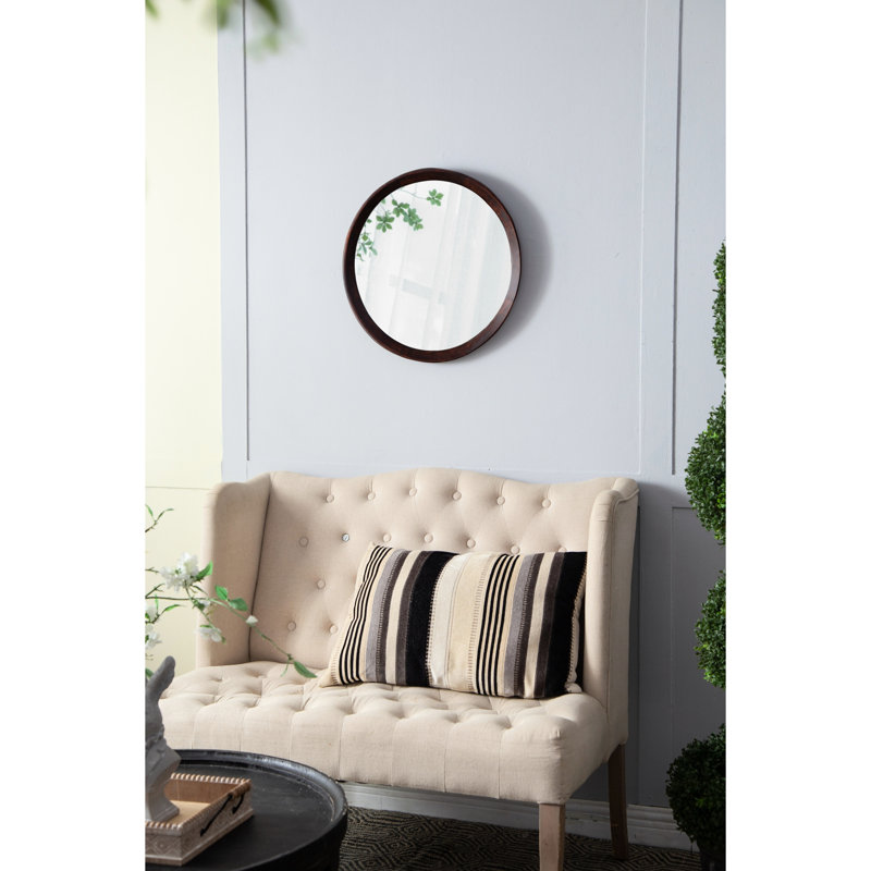 Miroir mural rond de 20 po en bois de manguier. Objet décoratif pour la salle de bain et le vestibule. Cadre solide, 19,8 po x 19,8 po x 1,3 po, 4,3 lb, flamme brune foncée 20 po x 1,5 po. Finition