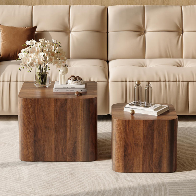 2-Piece Modern Nesting Coffee Table Set Walnut Finish, Walnut