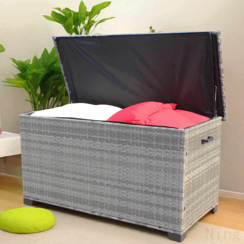 Wicker Patio Furniture Storage Box (Grey )
