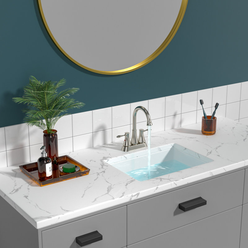 20" L x 14" W Ceramic Rectangular Undermount Bathroom Sink with Overflow