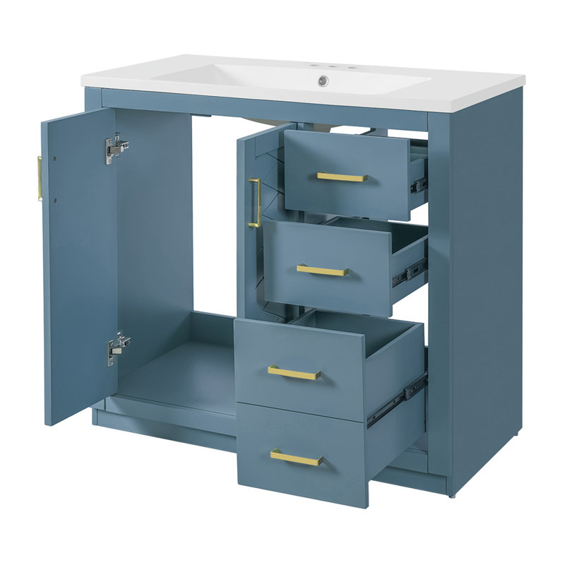 Meuble-lavabo en bois massif durable avec lavabo en céramique et beaucoup de rangement parfait pour les salles de bain modernes