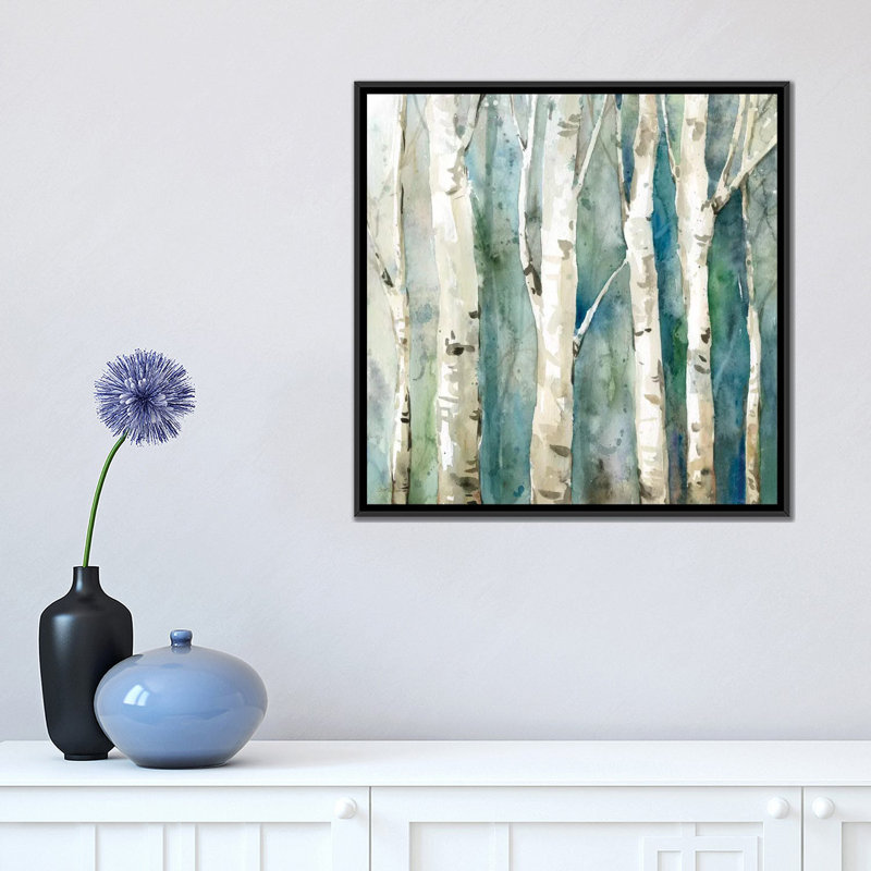 River Birch II, impression sur toile tendue, H 18 po x l 18 po x P 1,5 po, Toile avec cadre noir, Pas de tapis