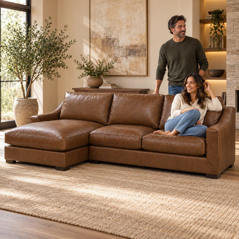 Ramba Classic LAF Elegant 100% Top Grain Leather Chaise, Made to Order, Napa Dove