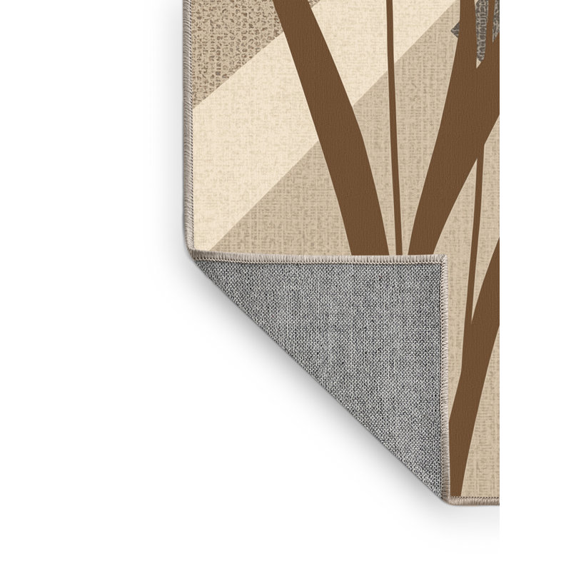 Machine Washable Ortencia Cattail Modern Geometric Rug in Beige – Beige Binding, 5' Square