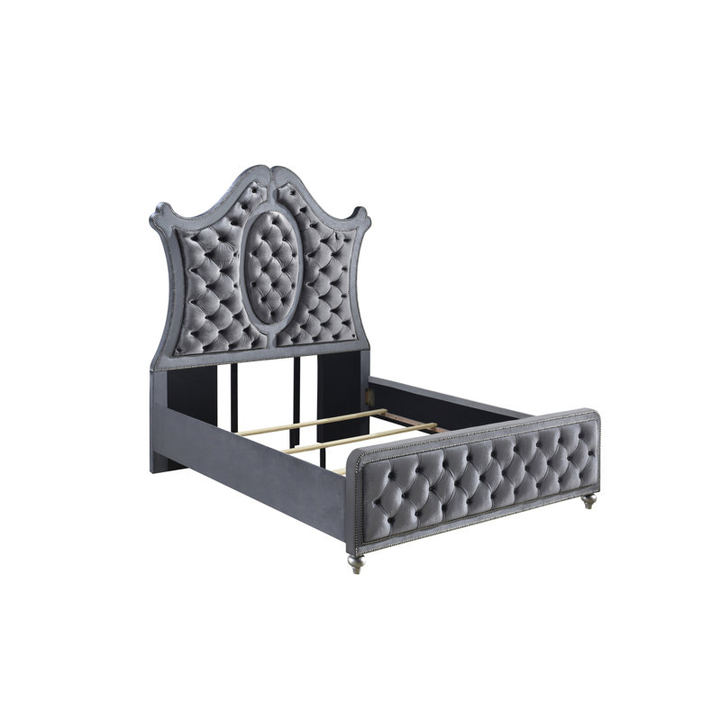 Panel Bed Tufted Headboard, Gray/Silver, King
