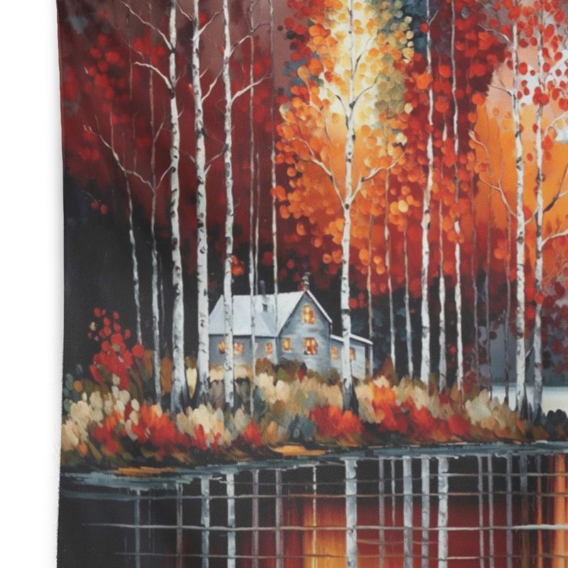 Cabin By The Lake In Autumn II Polyester Tapestry, 32" H x 39" W