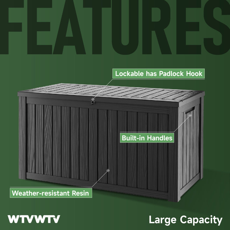190 Gallons Water Resistant Resin Lockable Deck Box, Outdoor Weather-Resistant Resin Storage Deck Box, Large Lockable Capacity, Versatile Deck Outdoor Storage Bench