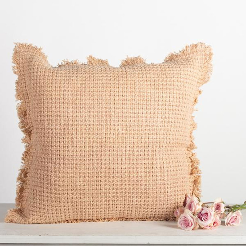 Housse de coussin flammée en coton rose pâle, Beige