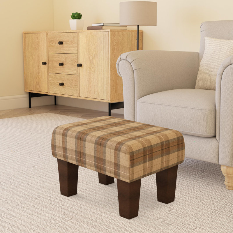 Tartan Material Large Footstools Wood Contemporary Leg - Tartan - Mocha Brown, Mahogany