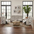 Ensemble de salon inclinable électrique en microfibre 3 pièces avec rangement pour console, port USB, deux porte-gobelets et bande latérale à DEL pour le cinéma maison