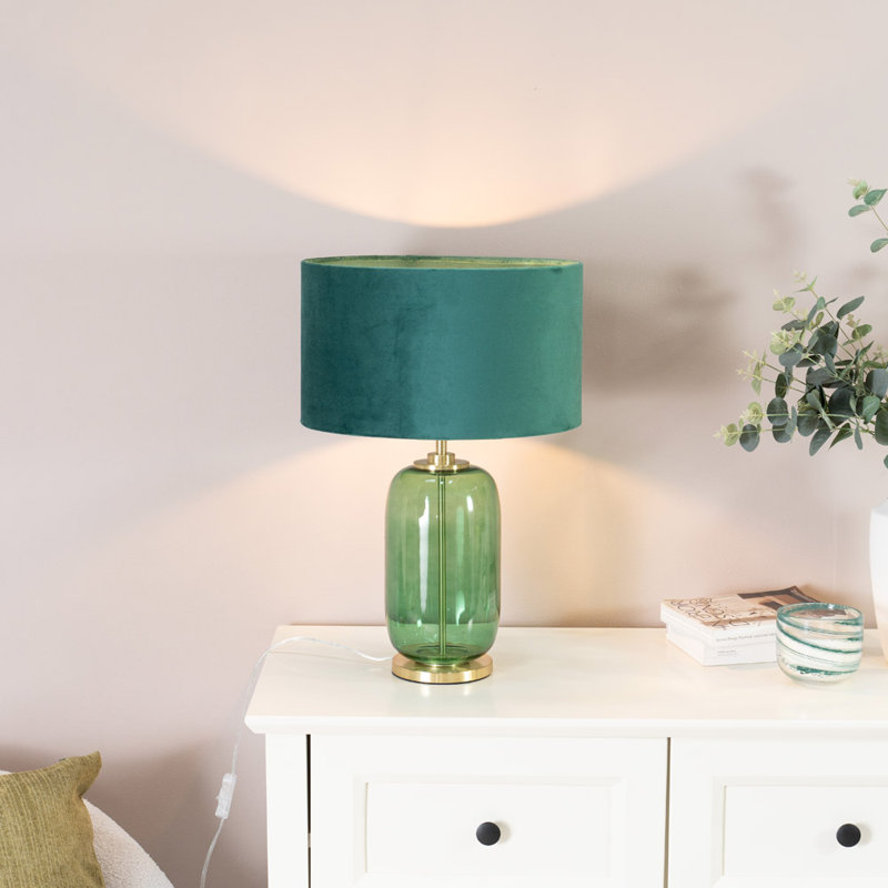 Anacristina Glass Table Lamp, Green, Green