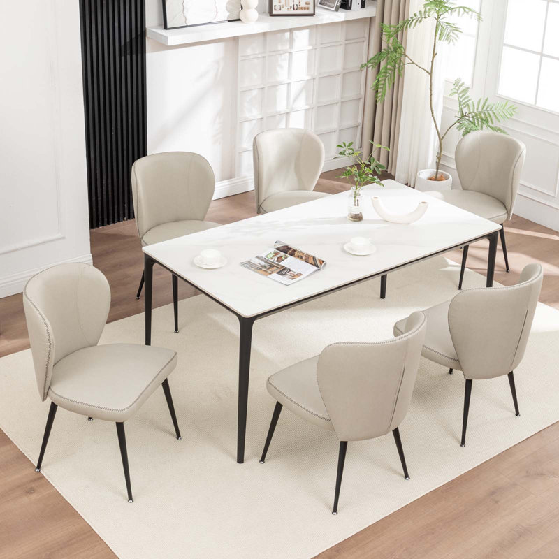 Ensemble de 6 chaises de salle à manger rembourrées avec dossier incurvé, chaises de salle à manger en similicuir pour restaurant, cuisine, salon et café