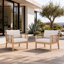Ensemble de fauteuils club d'extérieur 2 pièces en bois d'acacia avec coussins beiges et décorations en corde tissée