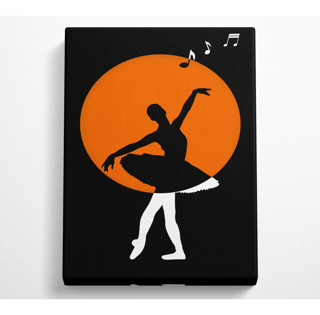 Ballerina Silhouette, Oranger Kreis - Ohne Rahmen Kunstdrucke auf Leinwand