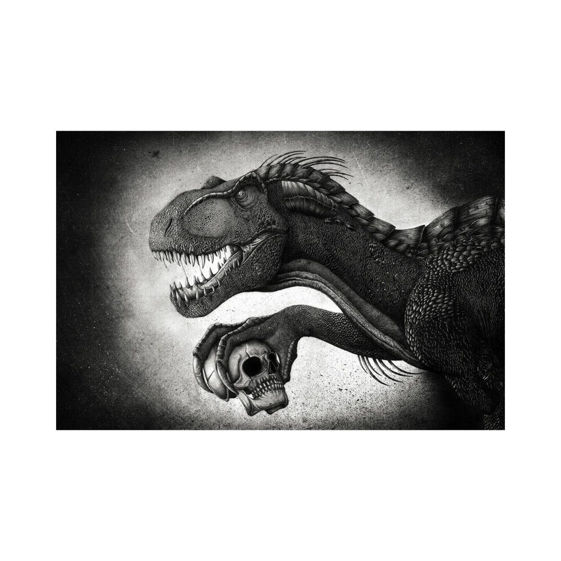 Indoraptor dinosaur grasping a skull with its talon by Aram Papazyan - Wrapped Canvas Graphic Art on Canvas, Wrapped Canvas