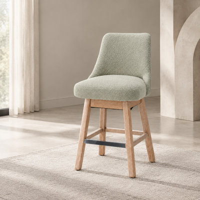 Ensemble de 2 tabourets de bar pivotants à 360°, hauteur comptoir, 66 cm (26 po), revêtement moderne en bouclette avec dossier, vert