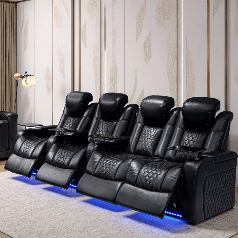 124.4"With Power Recliner Function 4 PC Made Withtop-Grain Nappa,Fully Adjustable Relaxation,Smart Charging,Dynamic RGB With LED Light Lighting