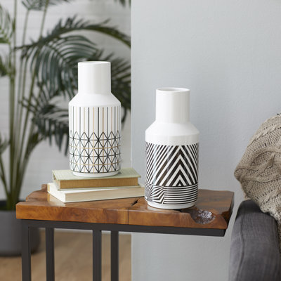 2 Piece White Ceramic Table Vase Set