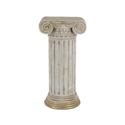 10x8.5x20.5" Antique White Magnesium Pedestal Stand with Ribbed Column Design and Gold Base