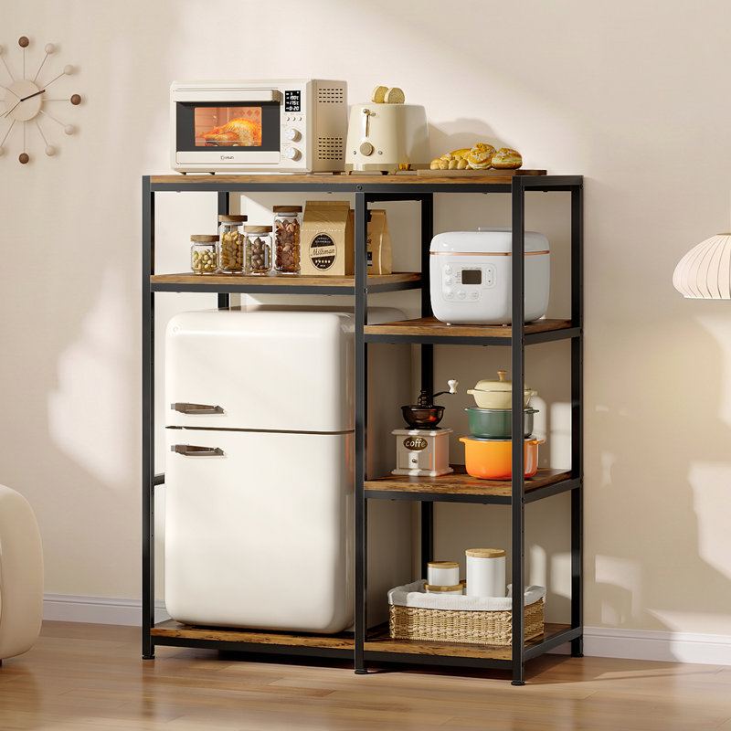 Support pour mini-réfrigérateur de 104 cm avec étagères réglables, support pour four à micro-ondes à 4 niveaux, tablette de cuisine, brun rustique