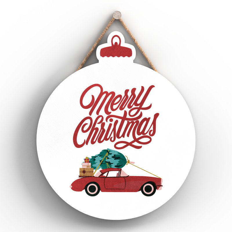 Xmas Merry Christmas Car Wooden Bauble Plaque