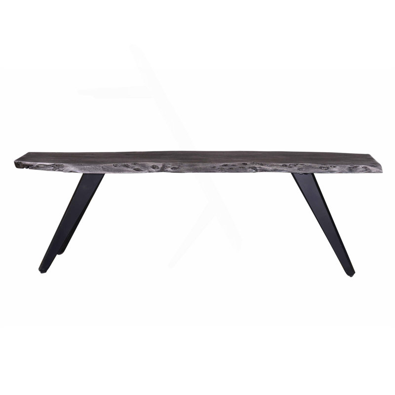 Banc de salle à manger gris en bois d'acacia avec pieds en métal et table de revêtement résistante à l'eau
