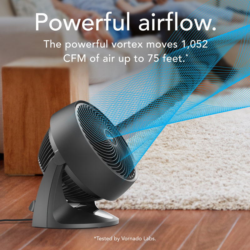 633 Mid-sized Whole Room Air Circulator Fan With 3 Speed Settings, Adjustable Tilt, Removable Grill, Powerful Airflow