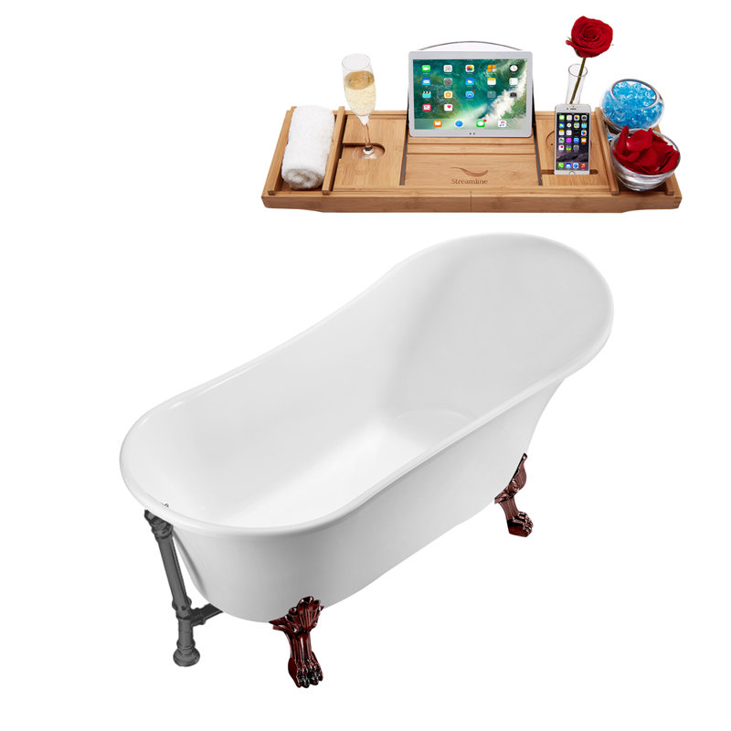 66.9'' x 31.5'' Soaking Acrylic Bathtub, Matte Oil Rubbed Bronze, Brushed Gun Metal