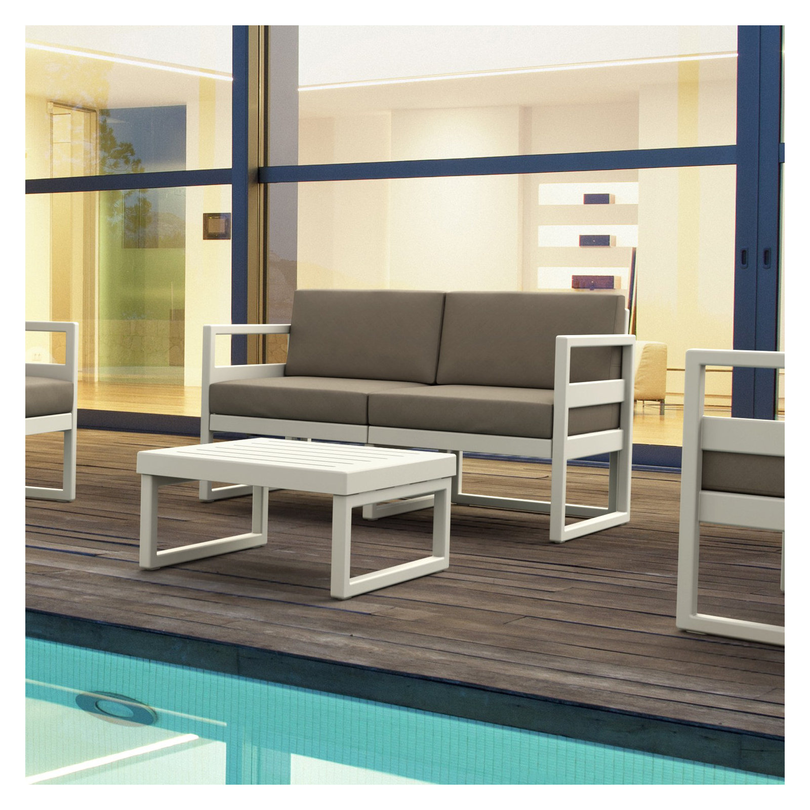 Lane 58'' Wide Straight Loveseat with Cushions, White, Taupe