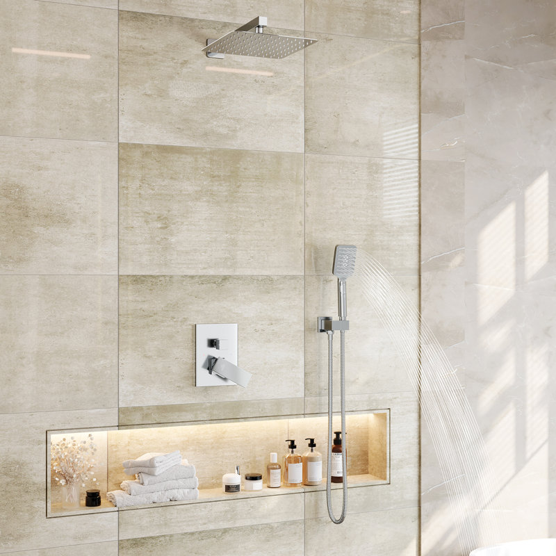 Système de douche mural à pression équilibrée complète avec valve brute, Chrome