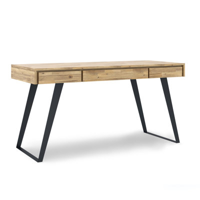 Lowry 54"W Solid Acacia Wood and Metal Modern Industrial Writing Desk with 2 Drawers and Flip-Down Keyboard Tray