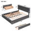 Lit plateforme tapissier gris foncé taille grand, 2 tiroirs, lit gigogne simple TG, tête de lit rembourrée de mousse, revêtement en lattes de bois, structure solide-130054904