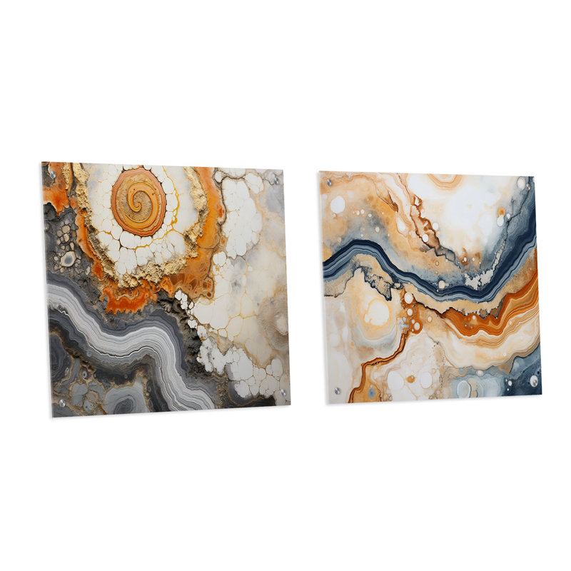 «Beige and Yellow Stone Geode Simplicity», ensemble d'art mural en verre et acrylique sur pierre, H 36 po x l 73 po