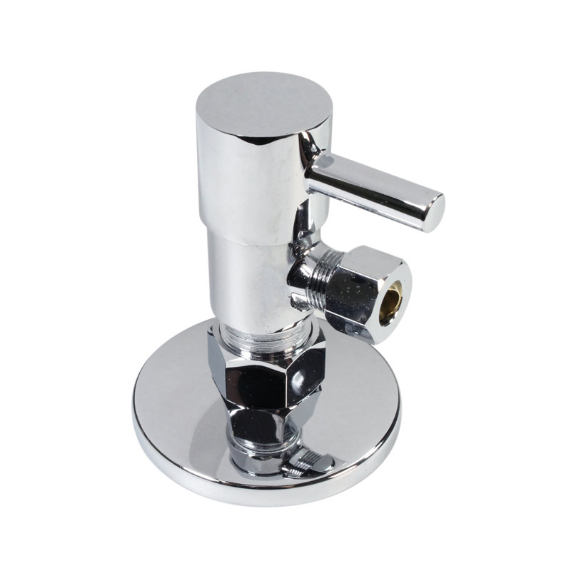Round Lever 1/4-Turn Angle Stop 1/2" Copper x 3/8" Compression, Polished Chrome