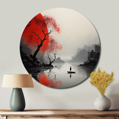 Japanese Monochrome Sculpted Silence Valley - Landscapes Round Metal Art
