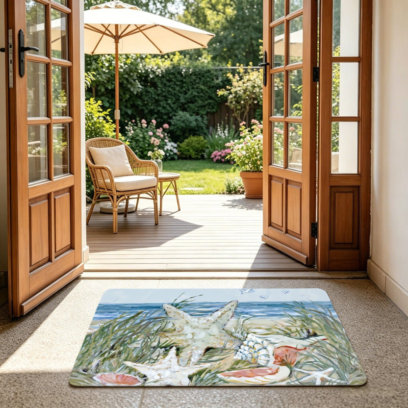 Coastal Starfish And Seashells Beach Rug 24 x 36 inch for Outdoor and Indoor